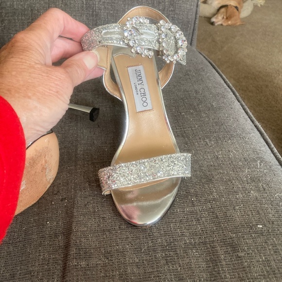 Jimmy Choo Glittering Silver Heels with Crystal Buckle - Picture 1 of 8